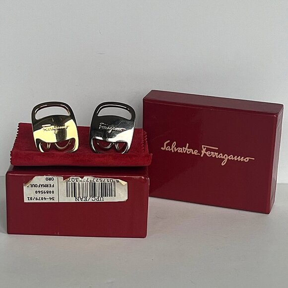 Salvatore Ferragamo 2-Piece Vara Scarf Rings Gold & Silver NWOT - Picture 2 of 7